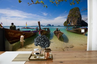 Fototapeta Łodzie na plaży Railay w Tajlandii