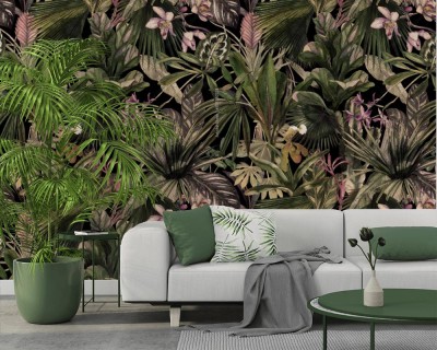 Tapeta Tropikalny wzór z tropikalnych kwiatów, liści bananowca