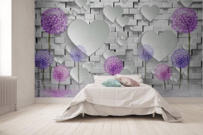 Fototapeta 3d - Kolorowe dmuchawce na tle cegły