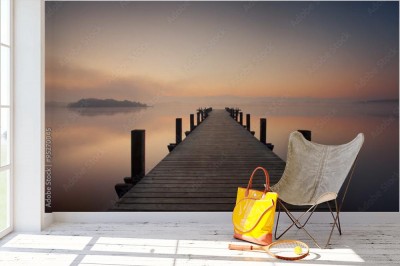 Fototapeta Pomost 3D nad mglistym jeziorem