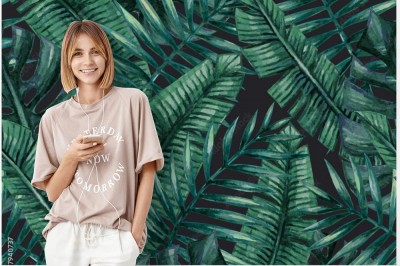 Tapeta do salonu z modnym wzorem roślinnym malowanym akwarelą