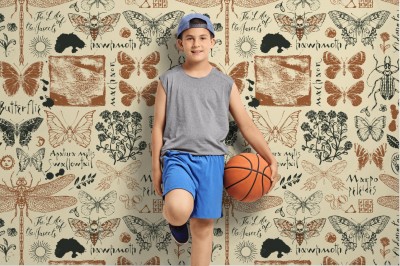 Tapeta Modny bezszwowy wzór z insektami i ziołami