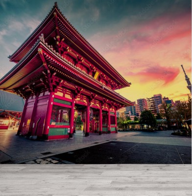 Fototapeta Świątynia Sensoju z dramatycznym niebem