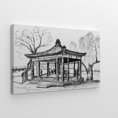 Obraz na płótnie Ręcznie rysowany chiński budynek