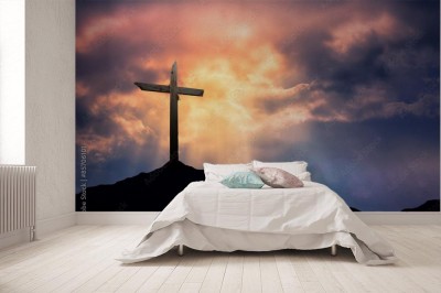 Fototapeta Sylwetka krzyża podczas wschodu słońca