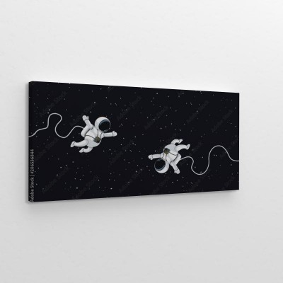 Obrazy do salonu Ilustrowani astronauci latający w kosmosie