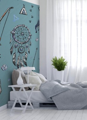 Fototapeta w stylu boho z etnicznym wzorem ze zwierzętami i łapaczem snów