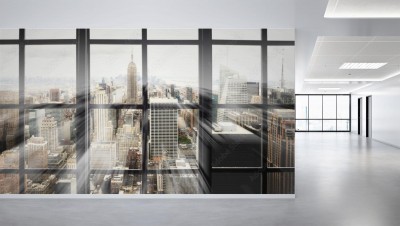 Fototapeta Duże panoramiczne okno z widokiem na miasto