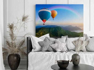 Obraz na płótnie Kolorowe balony powietrzne i tęcza