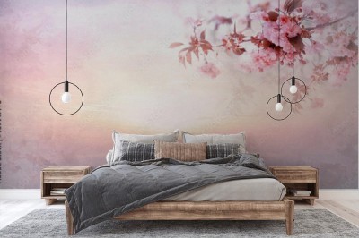 Fototapeta Kwiaty panorama, wiśnia Kanzan gałąź 