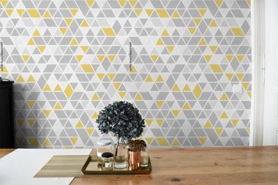 Fototapeta Nowoczesny geometryczny wzór w szaro-żółte trójkąty