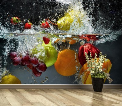 Fototapeta Owoce i warzywa pluskają się w wodzie