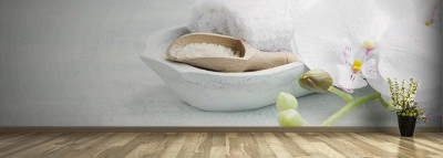 Fototapeta Spa - martwa natura z solą do kąpieli