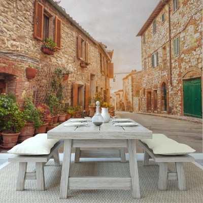 Fototapeta Stare włoskie miasto w barwach wiosny w Toskanii