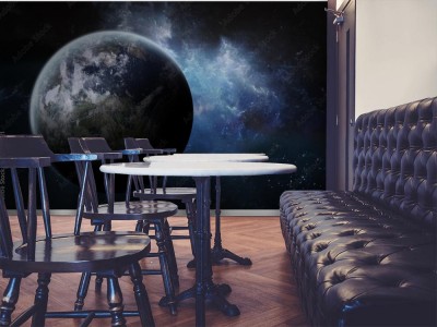 Fototapeta Wschód słońca nad egzoplanetą Ziemia w kosmosie