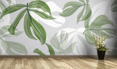 Fototapeta z teksturą akwareli z liści palmowych