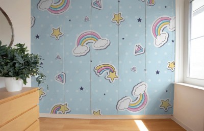 Naklejka na szafę z dziecięcym wzorem z tęczy