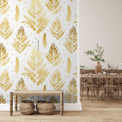 Fototapeta z wzorem w liście złotej paproci