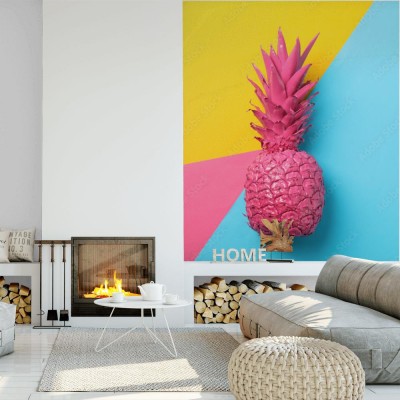 Fototapeta Pomalowany różowy ananas na kolorowym tle