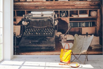 Fototapeta Stara maszyna do pisania i biurko vintage