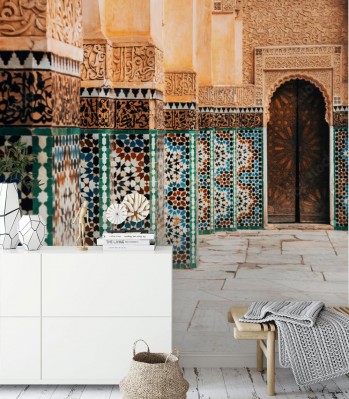 Fototapeta Kolorowe ozdobne kafelki na marokańskim dziedzińcu