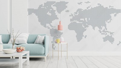 Fototapeta Mapa świata ułożona z szarych kropek