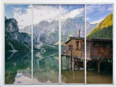 Naklejki na meble Domek nad górskim jeziorem