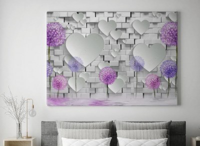 Obraz na płótnie 3d - Kolorowe dmuchawce na tle cegły