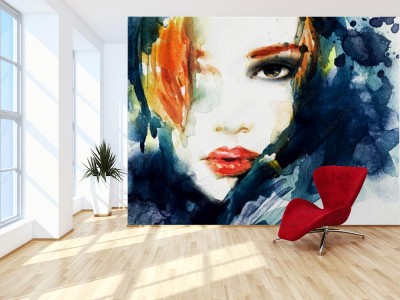 Fototapeta Twarz kobiety ilustrowana akwarelą