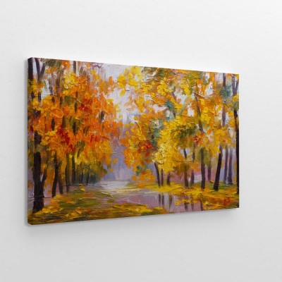 Obraz na płótnie Pejzaż - jesienny las, pełen opadłych liści