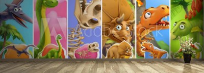Fototapeta Brachiozaur, pterodaktyl, tyrannosaurus rex, szkielet dinozaura, triceratops, stegozaur