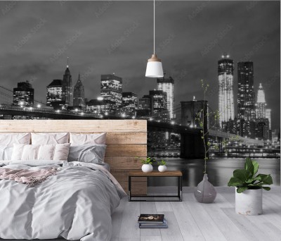 Fototapeta Brooklyn Bridge i Manhattan Skyline w nocy, Nowy Jork