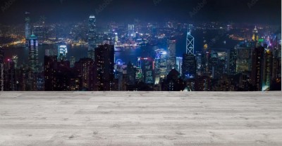 Fototapeta Miasto Hongkong w nocnej panoramie