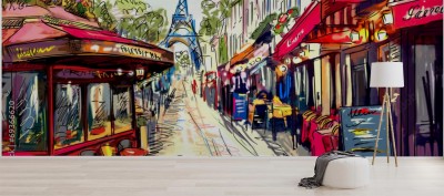 Fototapeta Ulica w Paryżu - ilustracja