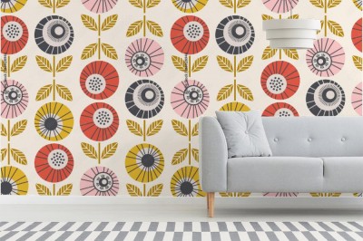 Tapeta Retro z kwiatami