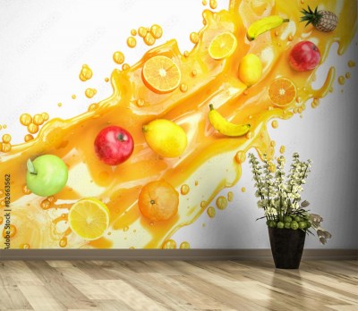 Fototapeta Owocowa tęcza w pomarańczowym soku