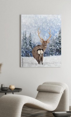Obrazy do salonu Jeleń w zimowym lesie