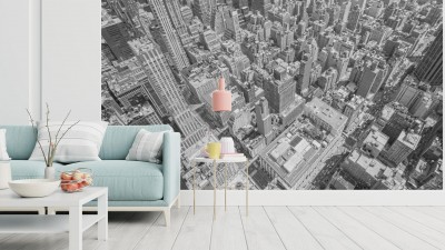 Fototapeta Czarny i biały stonowany widok z lotu ptaka Manhattan, NYC