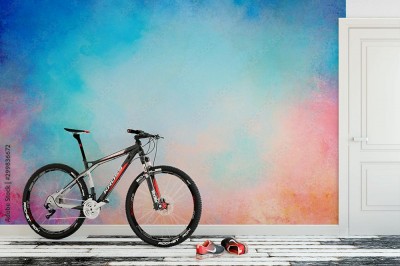 Fototapeta Wzór tła niebieskiej farby akwarelowej z kolorowymi obwódkami i jasnym środkiem