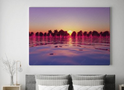 Obraz na płótnie Różowy tropikalny zachód słońca