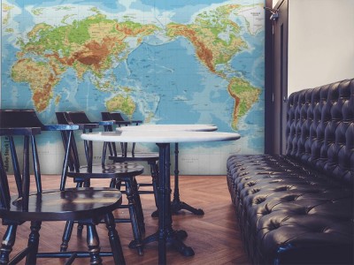 Fototapeta Mapa świata z widokiem na Pacyfik - fizyczna topografia 