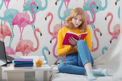 Tapeta Spacerujące flamingi ręcznie malowane