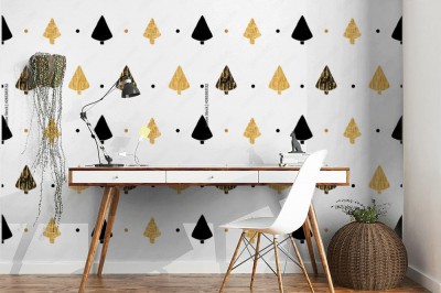 Tapeta "Zestaw złotych i czarnych choinek"