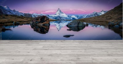Fototapeta Panorama góry Matterhorn odbijająca się w tafli jeziora Stellisee