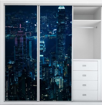 Naklejka na szafę Hong Kong - Miasto nocą