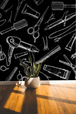 Fototapeta Wzór z narzędziami fryzjerskimi