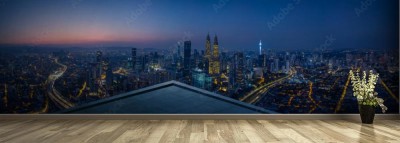 Fototapeta Nocna scena z widokiem na panoramę miasta Kuala Lumpur