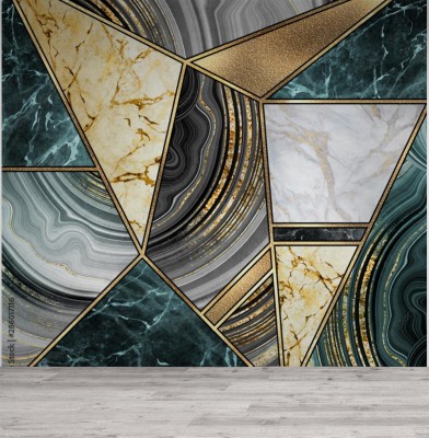 Fototapeta Nowoczesna mozaika marmurowego agatu i złota