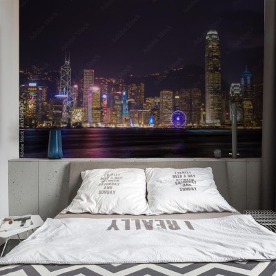 Fototapeta Oświetlone wieżowce w hongkongu