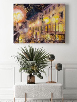 Obraz na płótnie Noc w Paryżu z latarnią uliczną